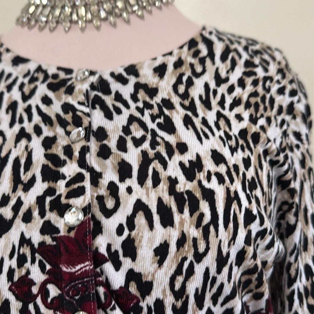 Women's Burgundy Floral & Leopard Print Button Cardigan - Picture 2 of 9